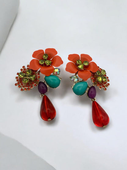 Vibrant Floral Drop Earrings with Multicolour Accents - Fatisha Boutique