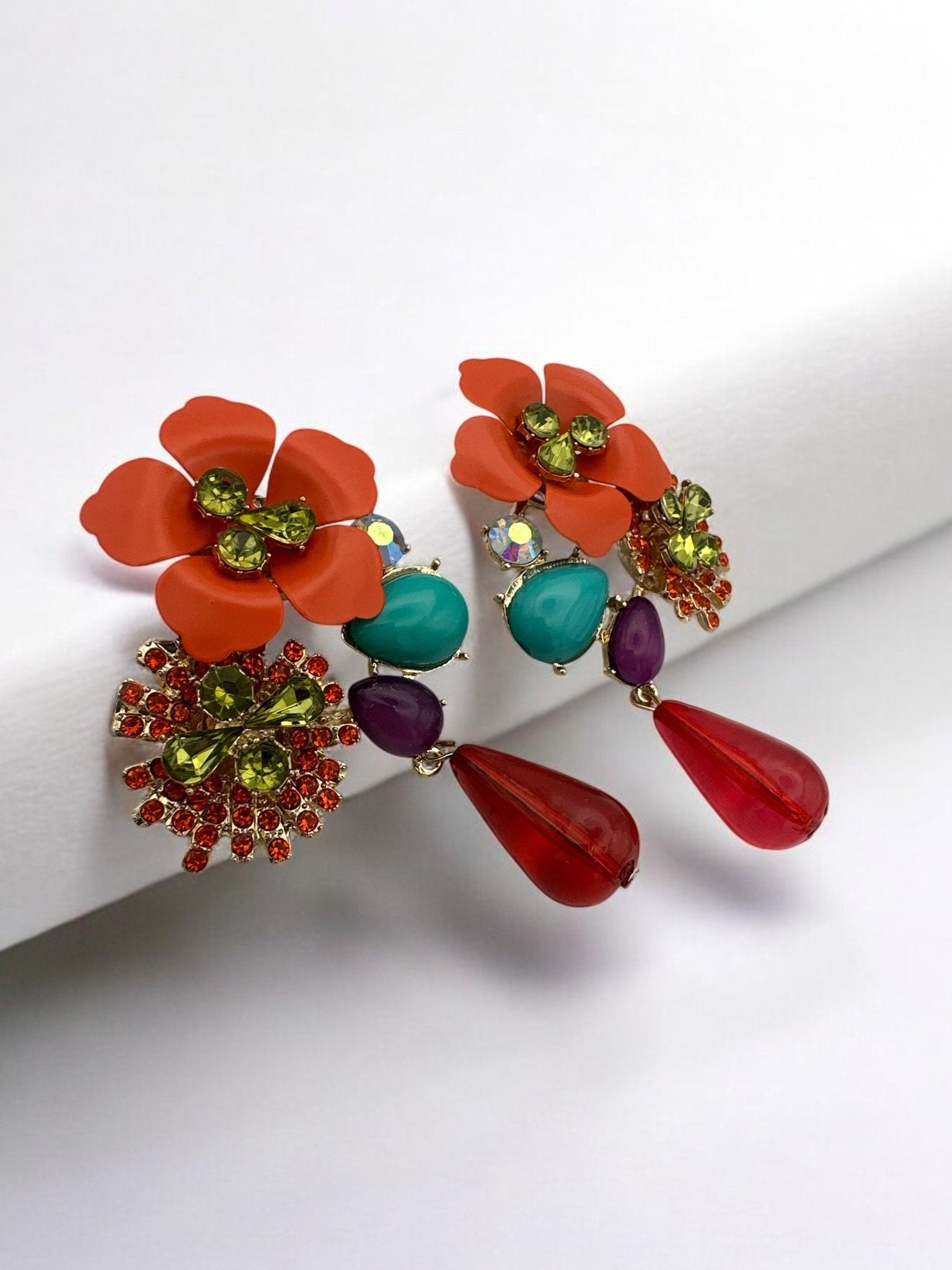 Vibrant Floral Drop Earrings with Multicolour Accents - Fatisha Boutique