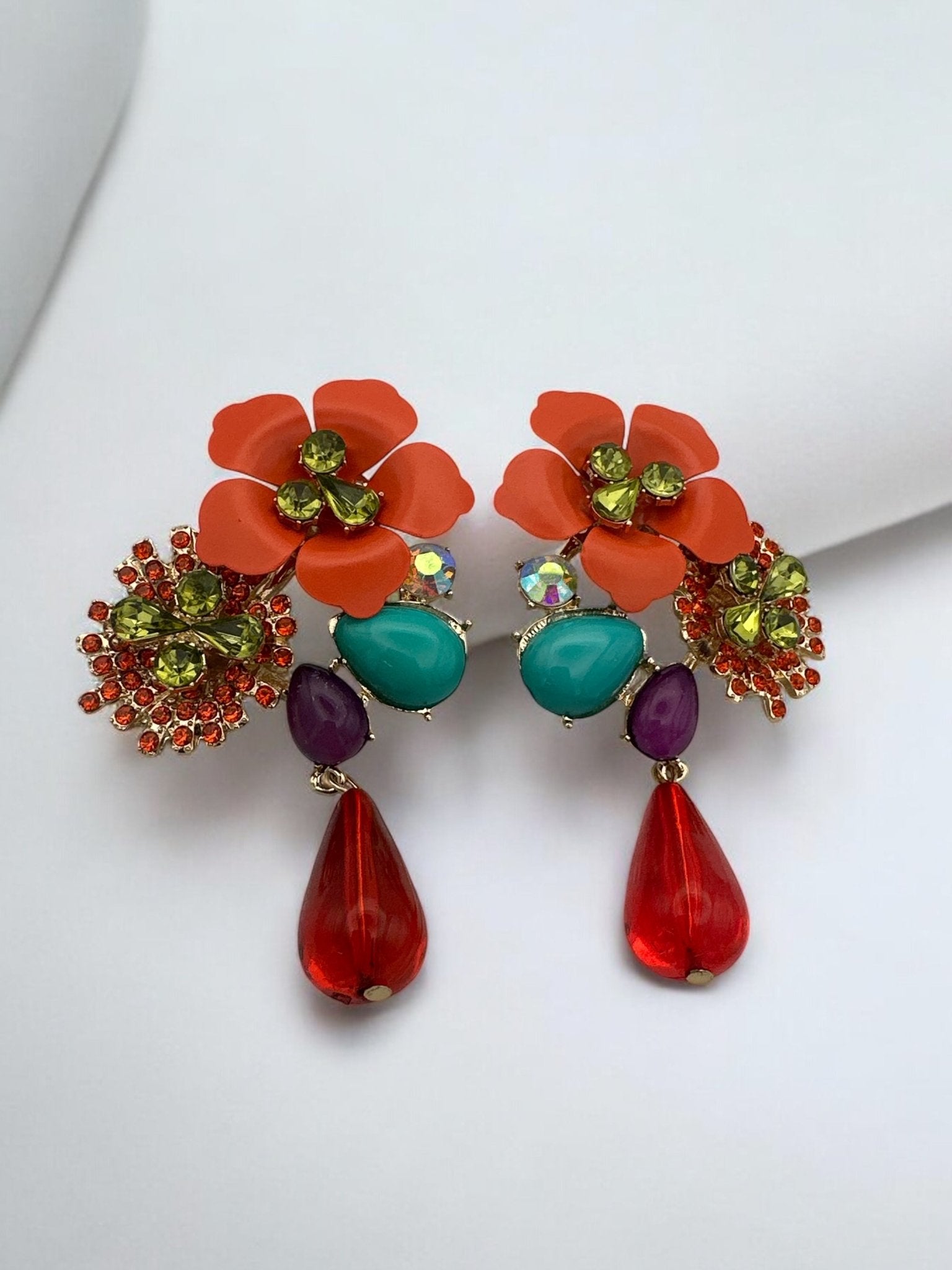 Vibrant Floral Drop Earrings with Multicolour Accents - Fatisha Boutique