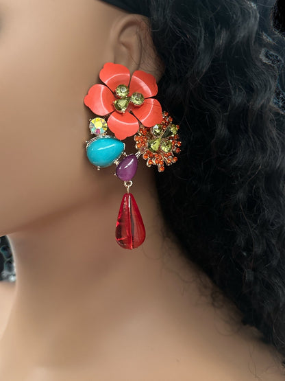 Vibrant Floral Drop Earrings with Multicolour Accents - Fatisha Boutique