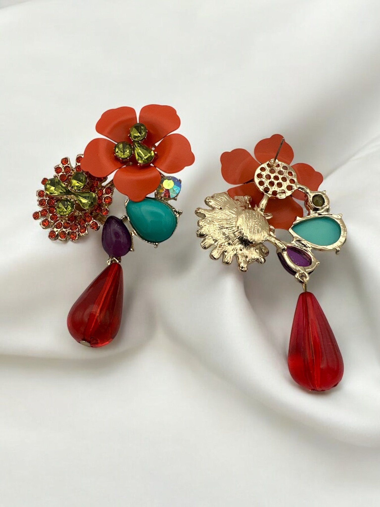Vibrant Floral Drop Earrings with Multicolour Accents - Fatisha Boutique