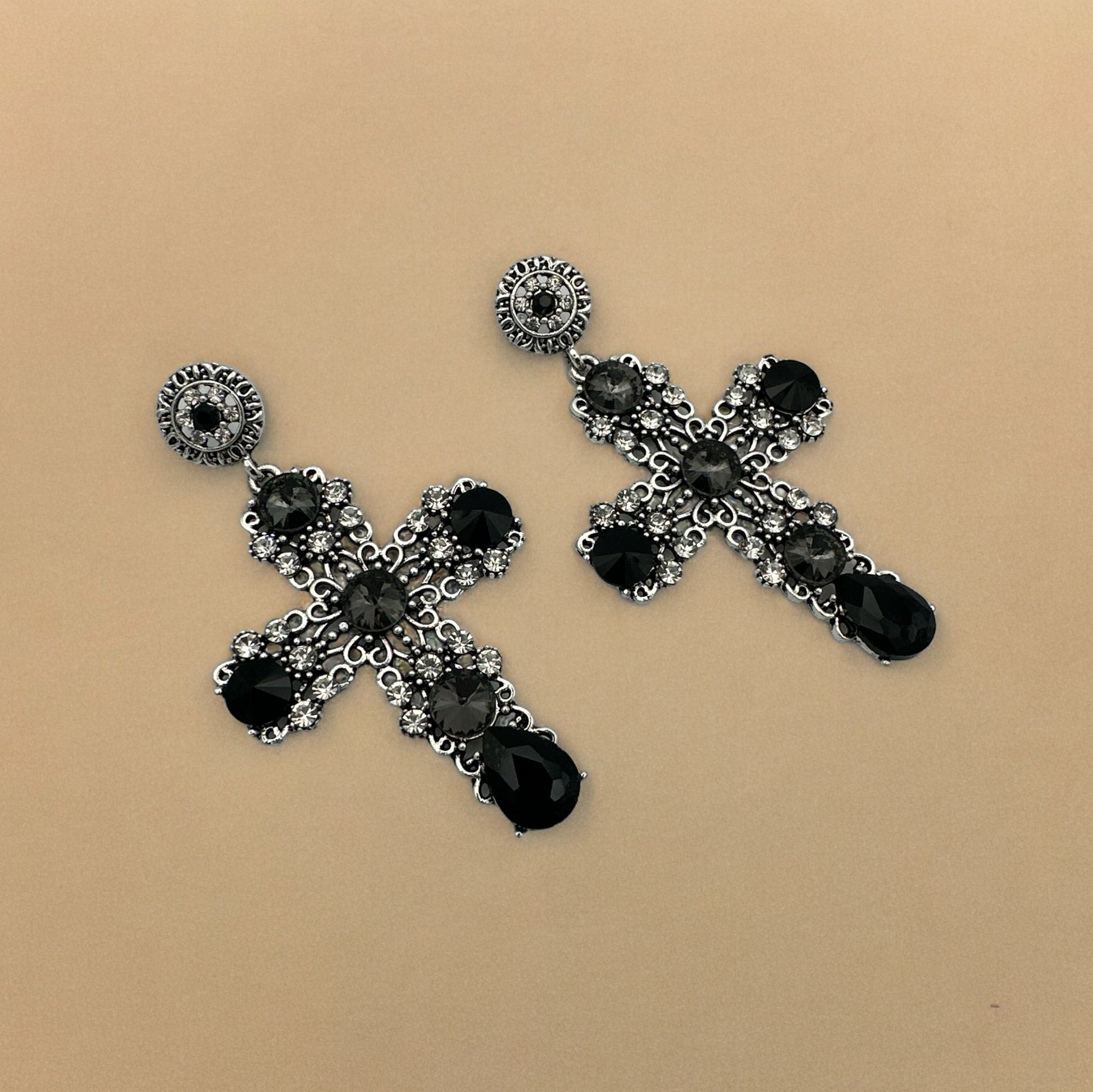 Vintage Baroque Cross Dangle Earrings – Elegant Gothic Statement Jewellery - Fatisha Boutique