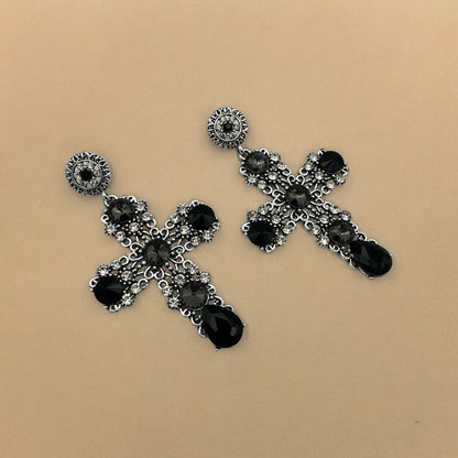 Vintage Baroque Cross Dangle Earrings – Elegant Gothic Statement Jewellery - Fatisha Boutique