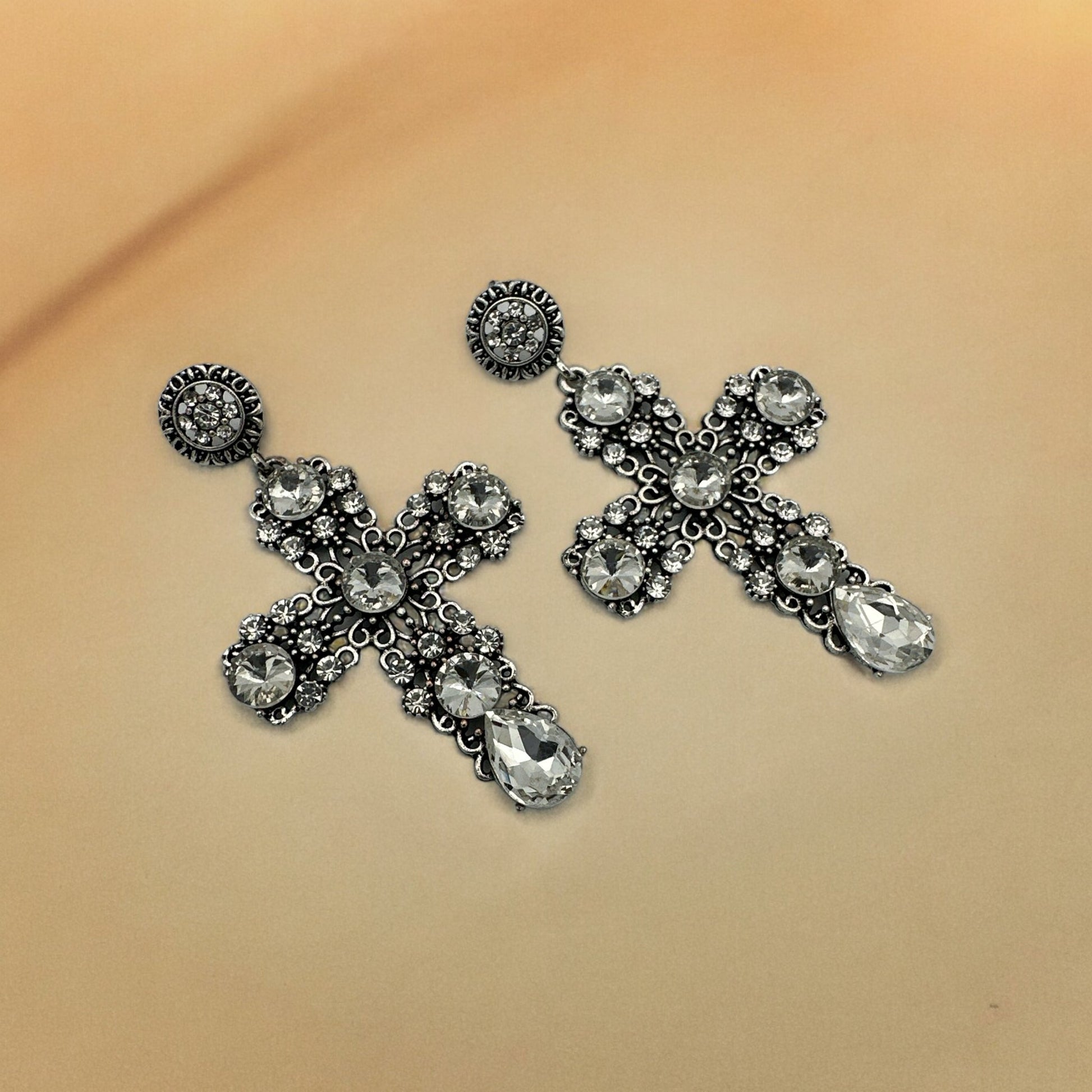 Vintage Baroque Cross Dangle Earrings – Elegant Gothic Statement Jewellery - Fatisha Boutique