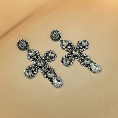 Vintage Baroque Cross Dangle Earrings – Elegant Gothic Statement Jewellery - Fatisha Boutique