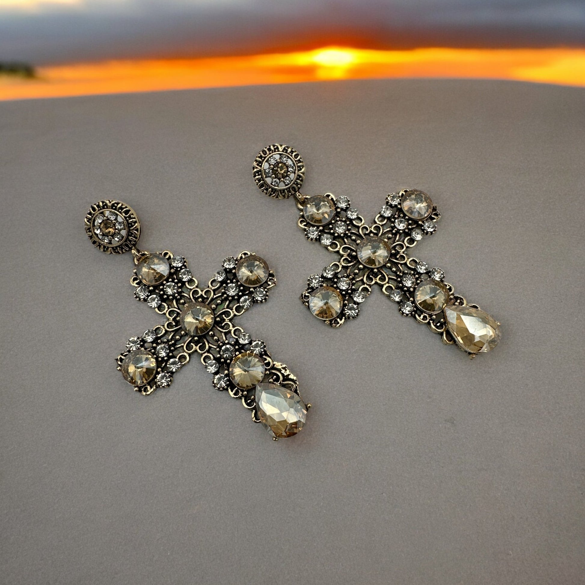 Vintage Baroque Cross Dangle Earrings – Elegant Gothic Statement Jewellery - Fatisha Boutique