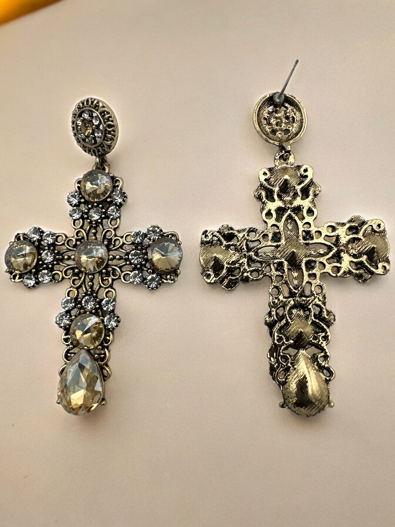 Vintage Baroque Cross Dangle Earrings – Elegant Gothic Statement Jewellery - Fatisha Boutique