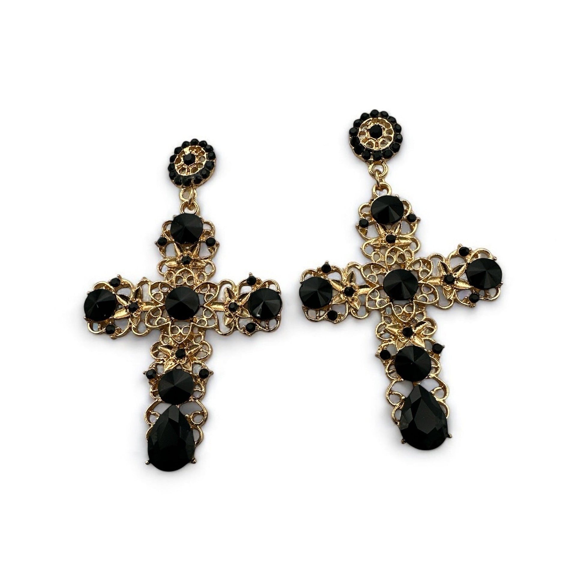 Vintage Baroque Cross Dangle Earrings – Elegant Gothic Statement Jewellery - Fatisha Boutique