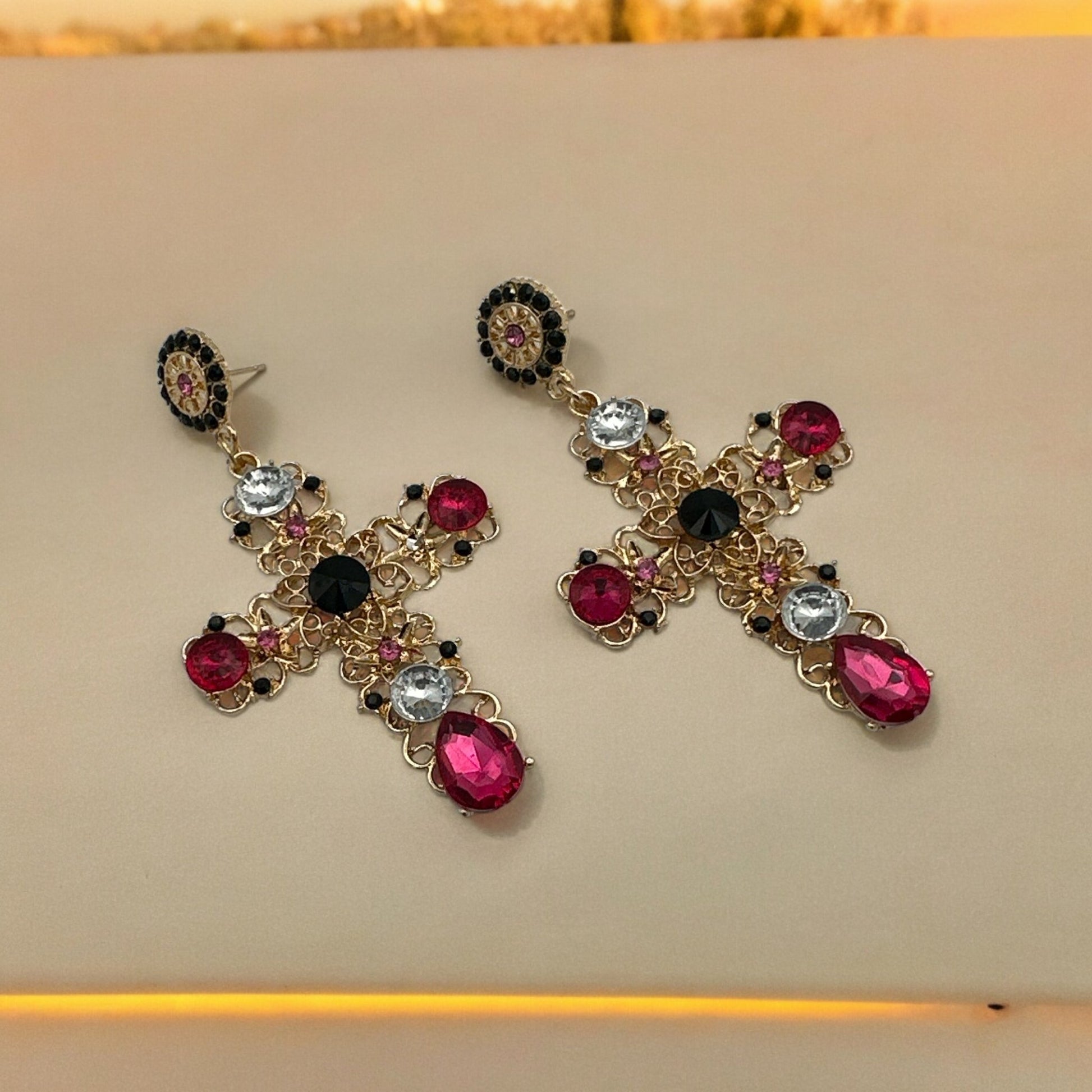 Vintage Baroque Cross Dangle Earrings – Elegant Gothic Statement Jewellery - Fatisha Boutique