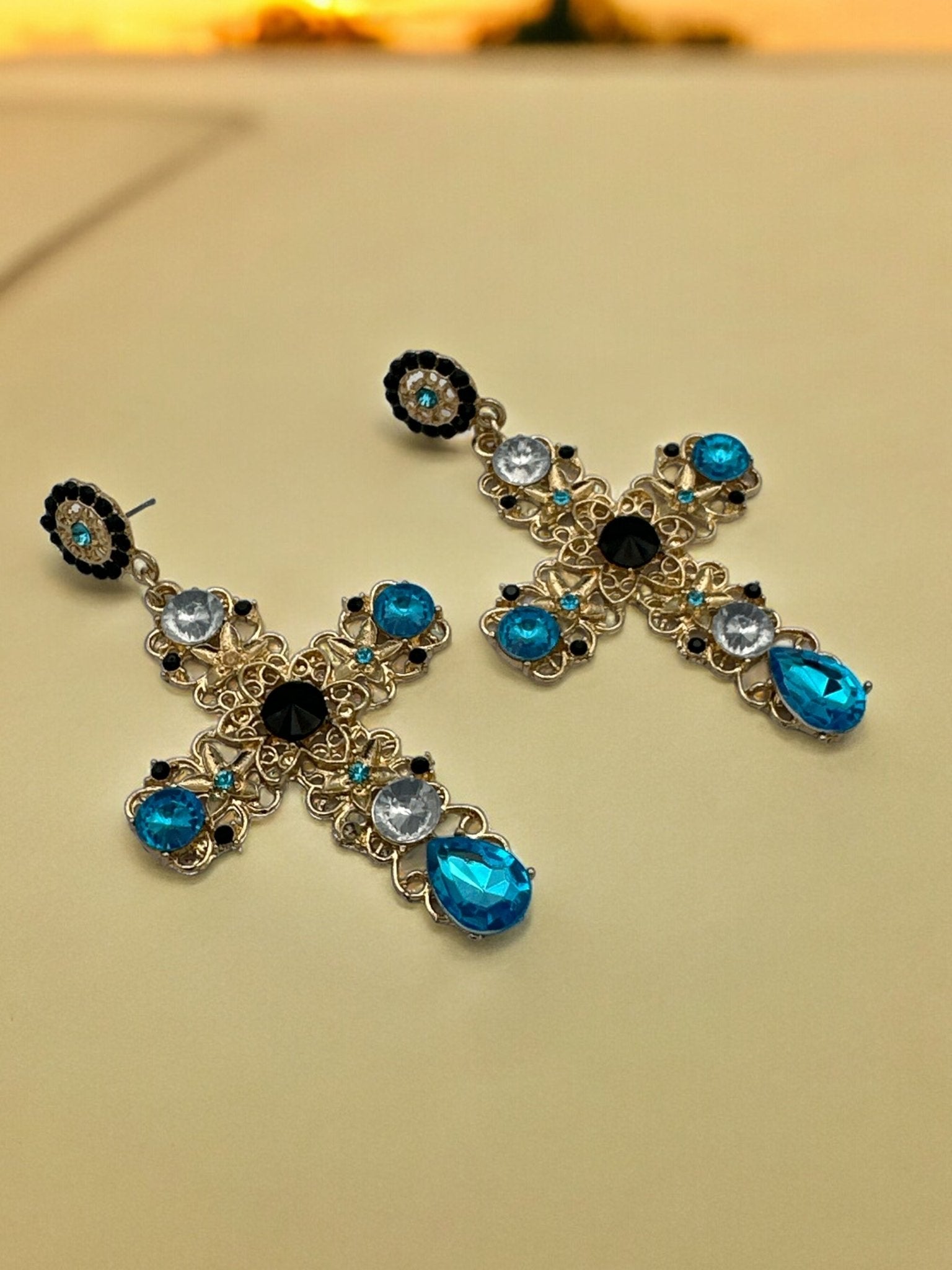 Vintage Baroque Cross Dangle Earrings – Elegant Gothic Statement Jewellery - Fatisha Boutique