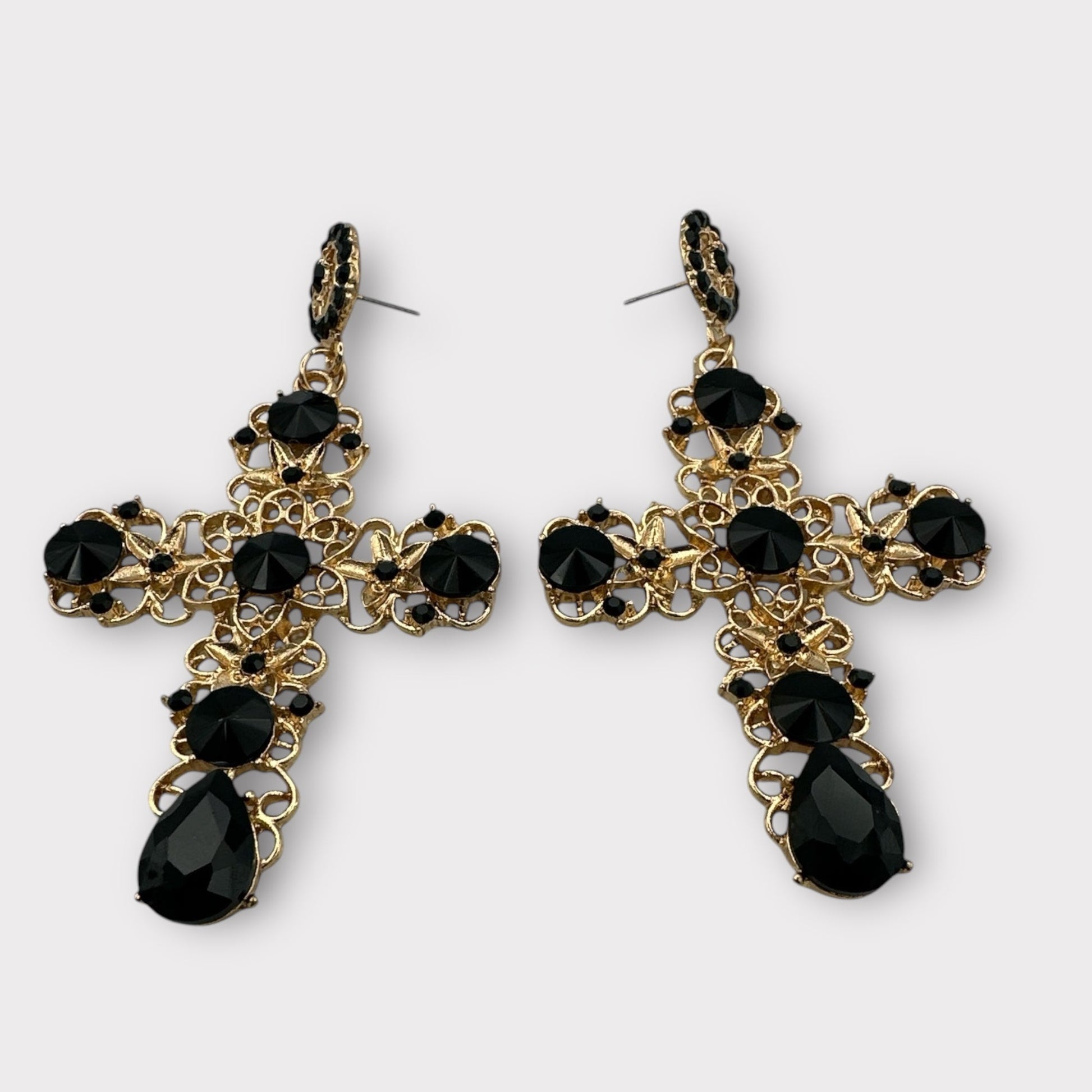 Vintage Baroque Cross Dangle Earrings – Elegant Gothic Statement Jewellery - Fatisha Boutique