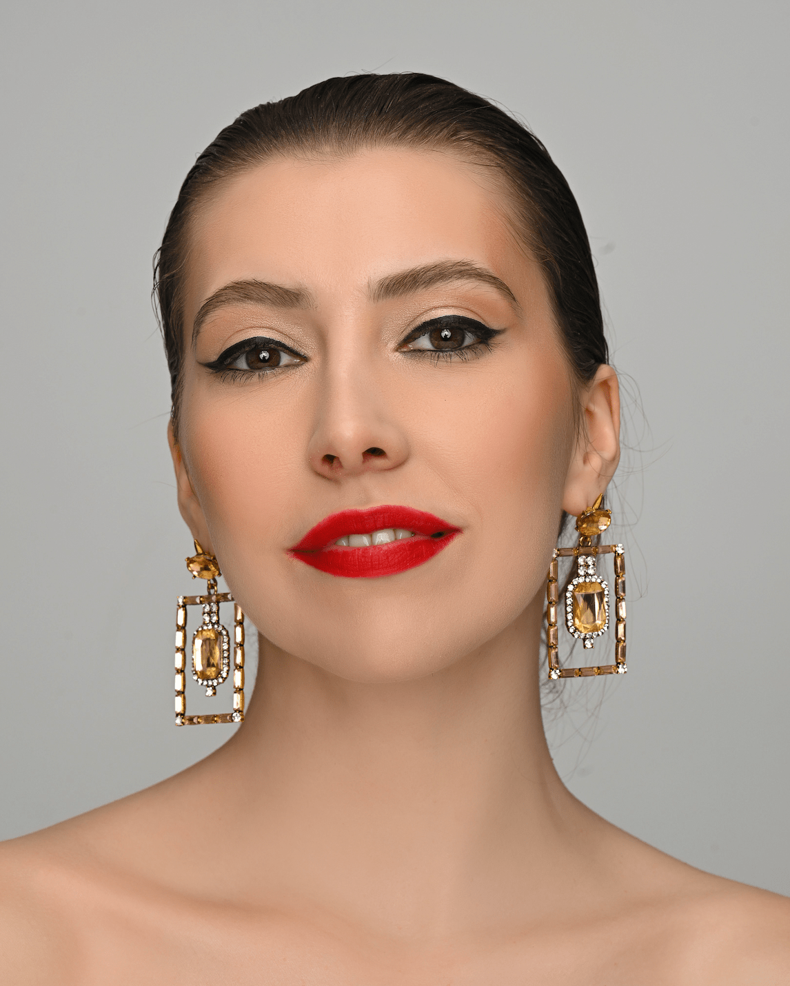 Vintage - Inspired Rectangular Gemstone Statement Glam Earrings - Fatisha Boutique