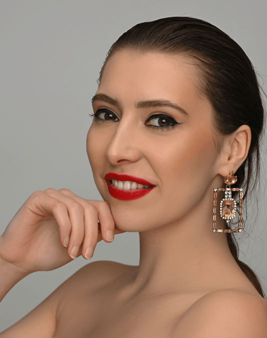 Vintage - Inspired Rectangular Gemstone Statement Glam Earrings - Fatisha Boutique