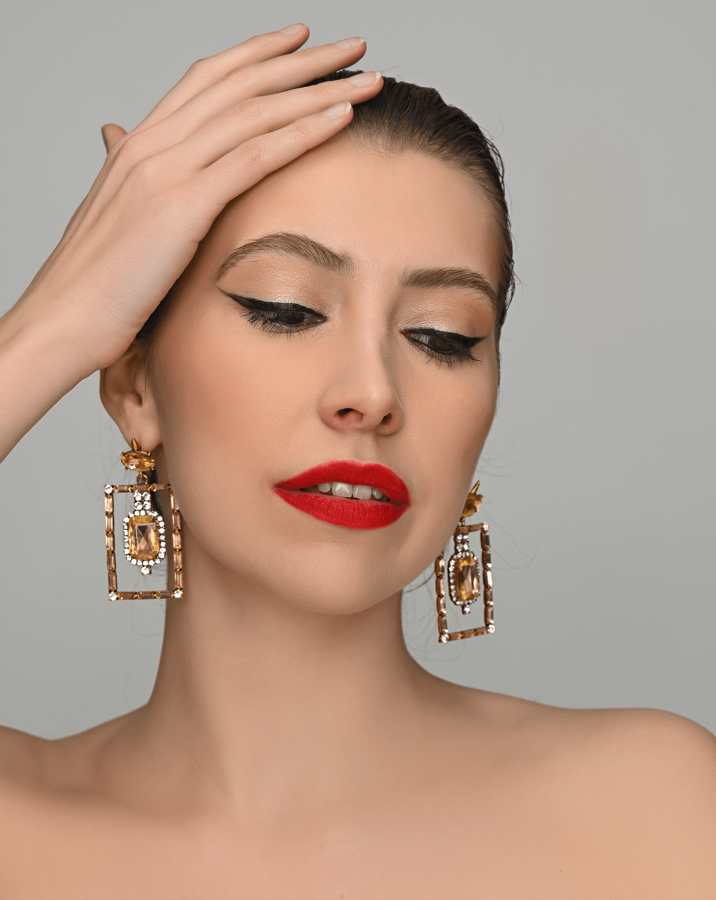 Vintage - Inspired Rectangular Gemstone Statement Glam Earrings - Fatisha Boutique