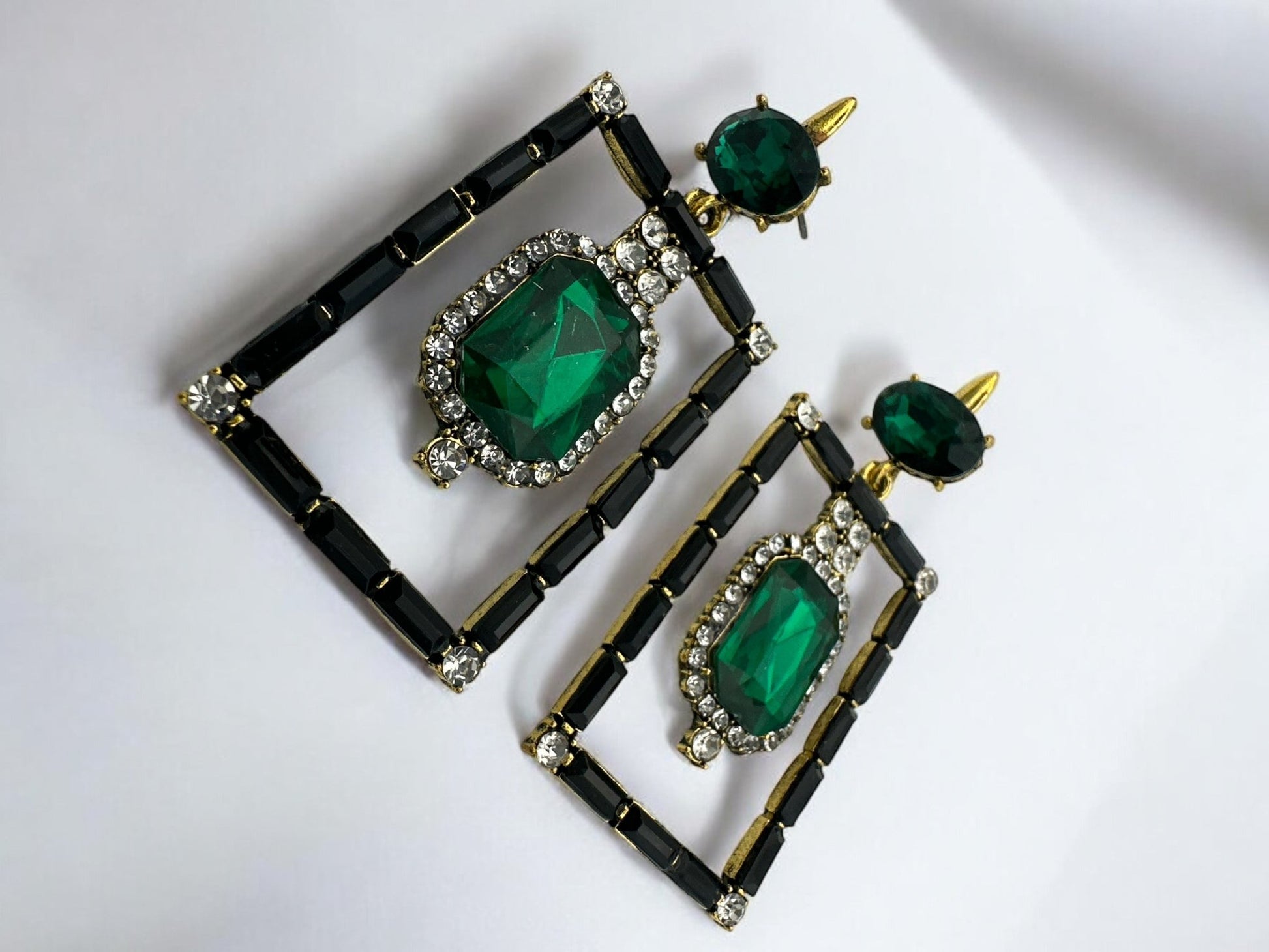 Vintage - Inspired Rectangular Gemstone Statement Glam Earrings - Fatisha Boutique