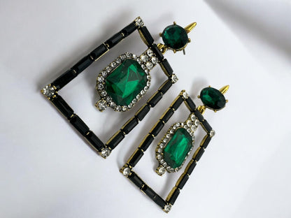Vintage - Inspired Rectangular Gemstone Statement Glam Earrings - Fatisha Boutique