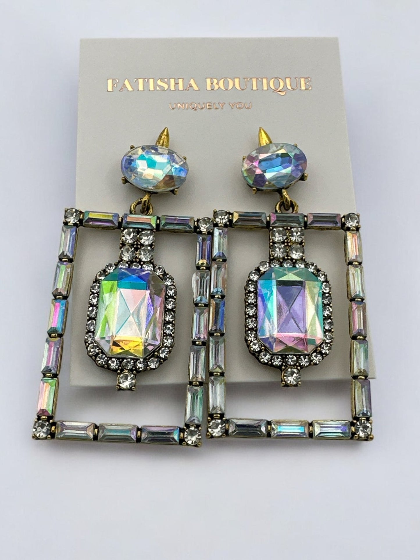 Vintage - Inspired Rectangular Gemstone Statement Glam Earrings - Fatisha Boutique