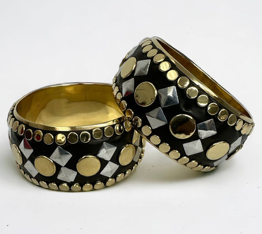 Wide Chunky Brass And Iron Ethnic Punk Bohemian Statement Bangle Bracelets - Fatisha Boutique