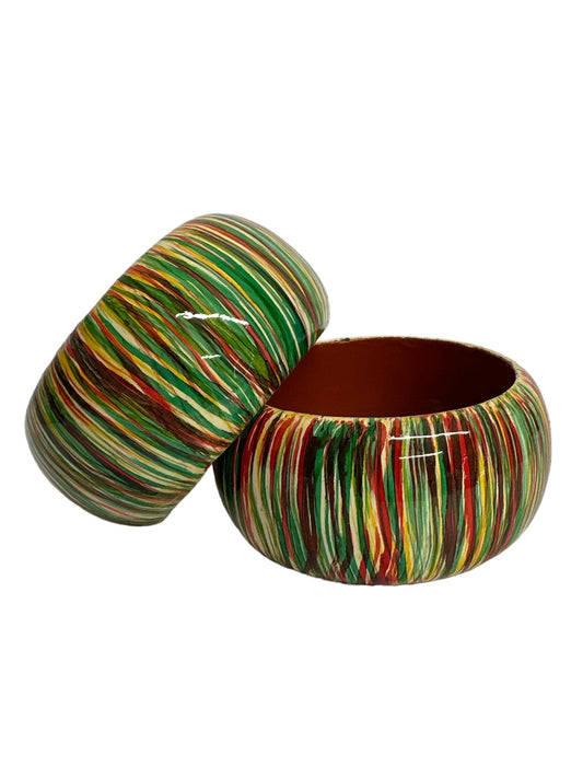 Wide Chunky Hand Painted Ethnic Wooden Bangle Bracelets - Fatisha Boutique