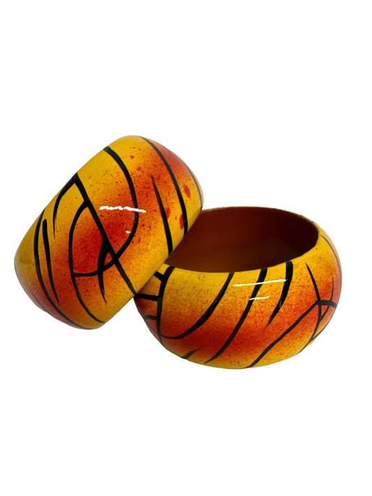 Wide Chunky Hand Painted Ethnic Wooden Bangle Bracelets - Fatisha Boutique