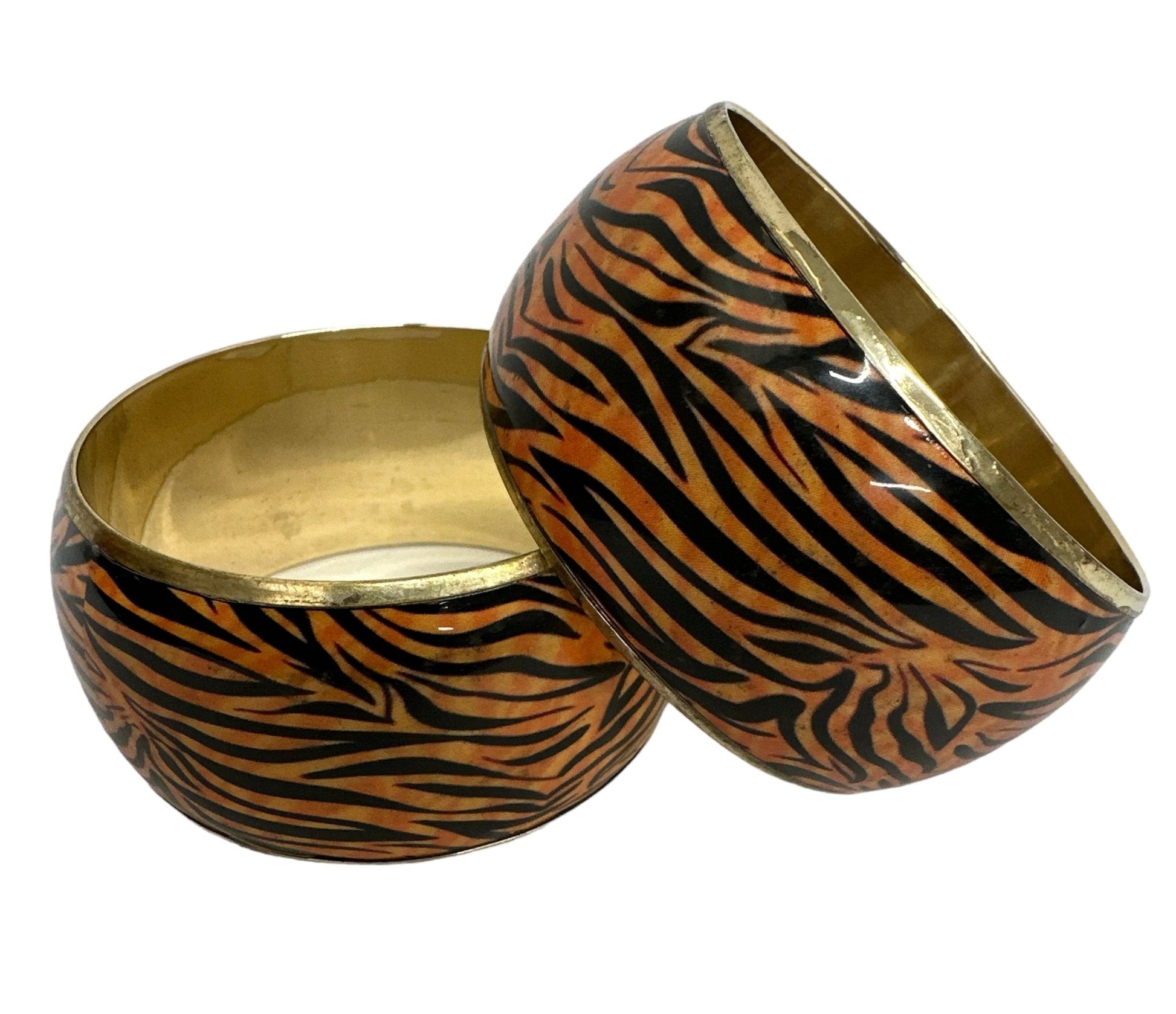 Wide Chunky Tiger Print Ethnic Wooden Brass Bangle Bracelets - Fatisha Boutique