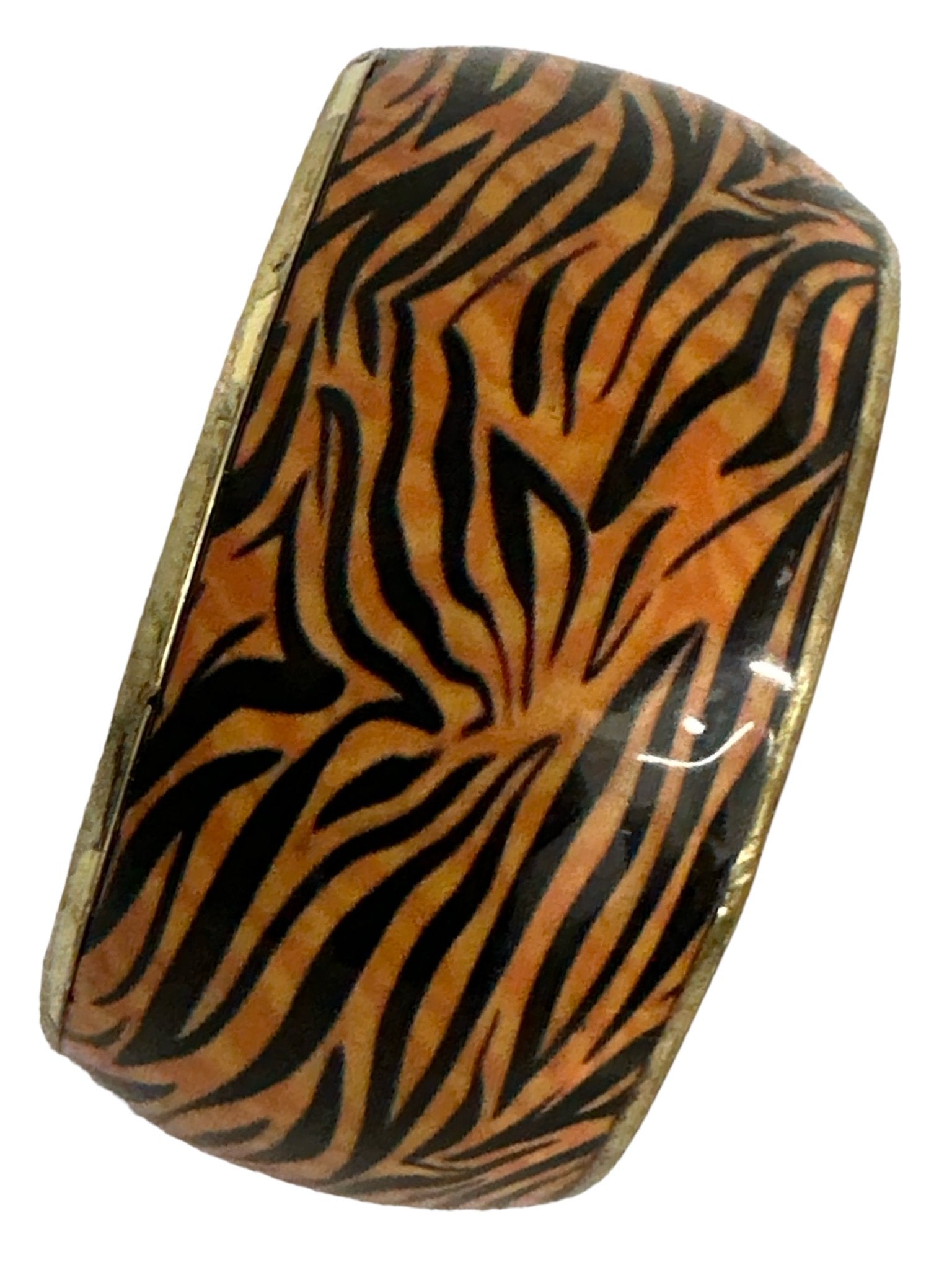 Wide Chunky Tiger Print Ethnic Wooden Brass Bangle Bracelets - Fatisha Boutique