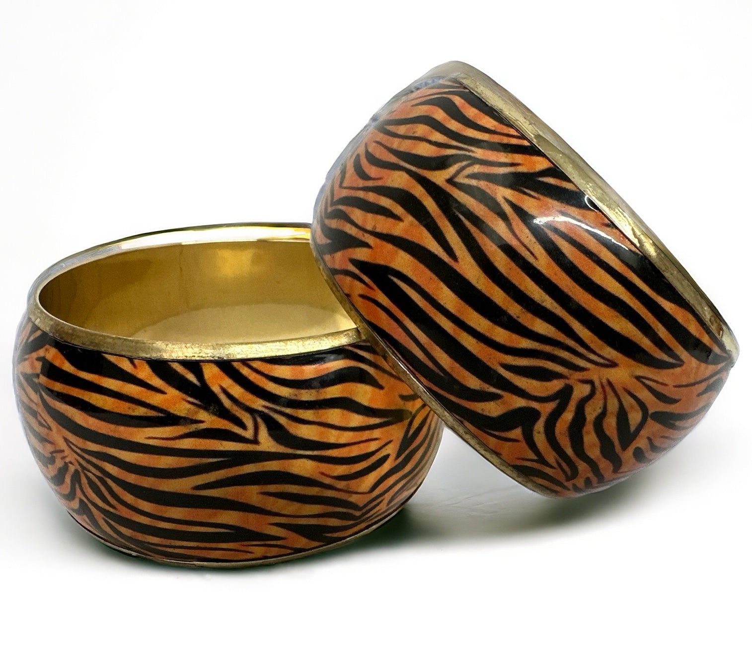 Wide Chunky Tiger Print Ethnic Wooden Brass Bangle Bracelets - Fatisha Boutique