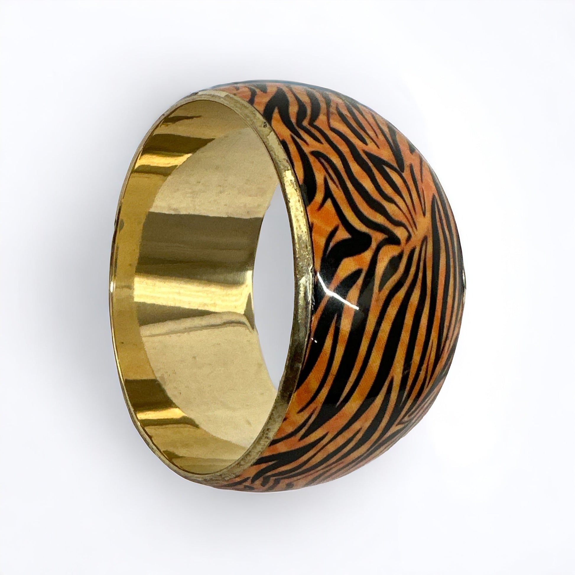 Wide Chunky Tiger Print Ethnic Wooden Brass Bangle Bracelets - Fatisha Boutique