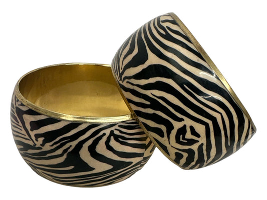Wide Chunky Tiger Print Ethnic Wooden Brass Bangle Bracelets - Fatisha Boutique