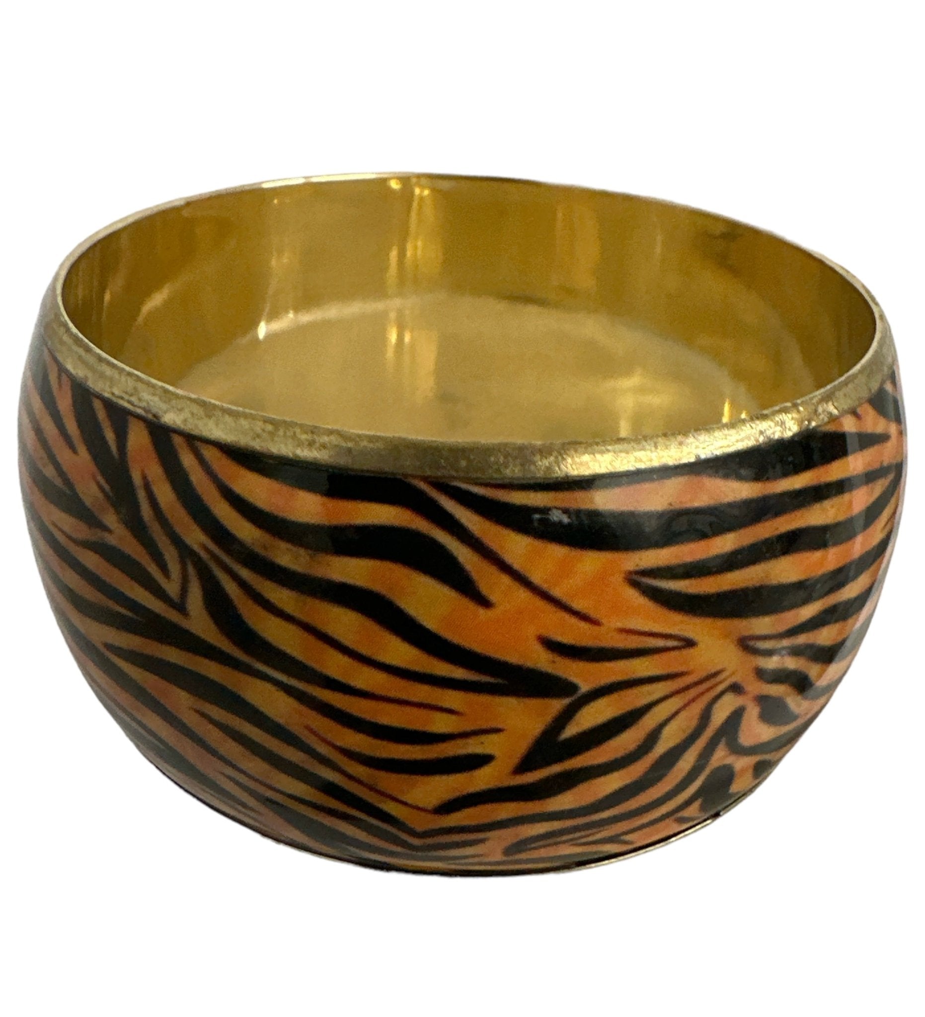 Wide Chunky Tiger Print Ethnic Wooden Brass Bangle Bracelets - Fatisha Boutique