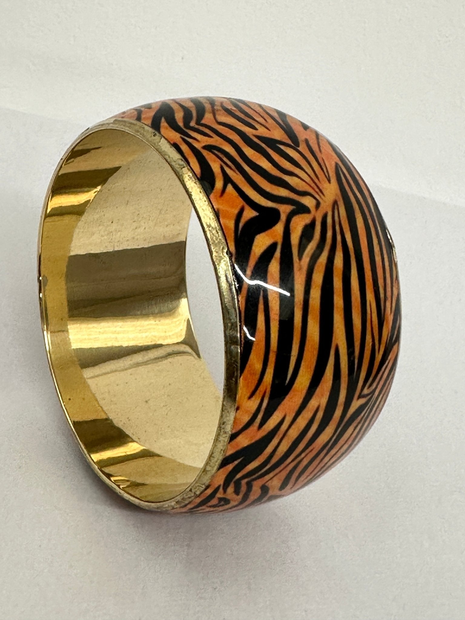 Wide Chunky Tiger Print Ethnic Wooden Brass Bangle Bracelets - Fatisha Boutique