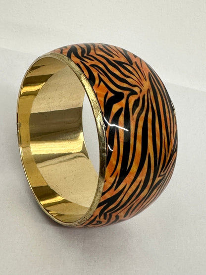 Wide Chunky Tiger Print Ethnic Wooden Brass Bangle Bracelets - Fatisha Boutique