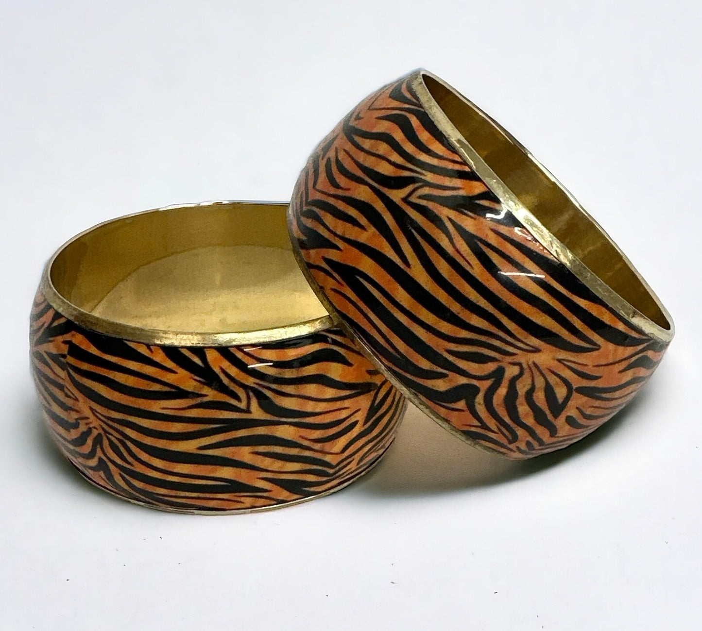 Wide Chunky Tiger Print Ethnic Wooden Brass Bangle Bracelets - Fatisha Boutique