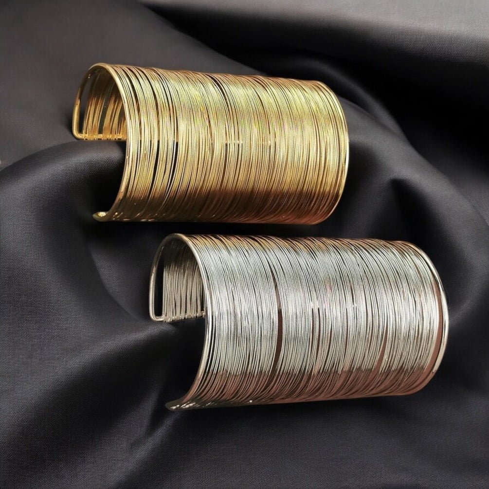Wide Wire Cuff Bangles - Gold & Silver Statement Bracelets - Fatisha Boutique