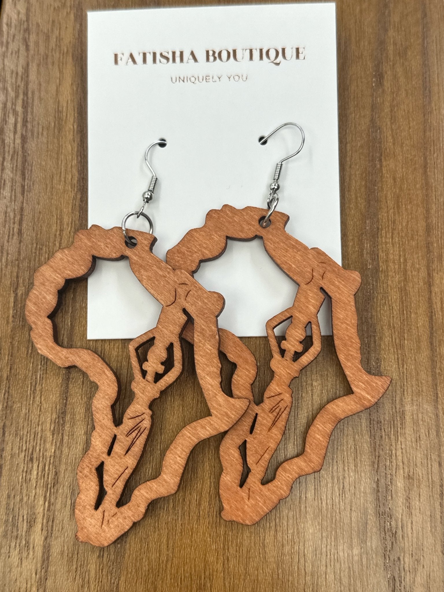 Wooden Africa Map Shaped Lightweight Ethnic Dangle Earrings - Fatisha Boutique