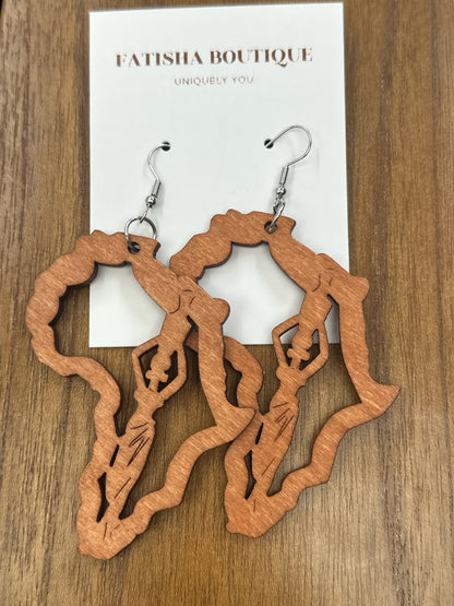Wooden Africa Map Shaped Lightweight Ethnic Dangle Earrings - Fatisha Boutique