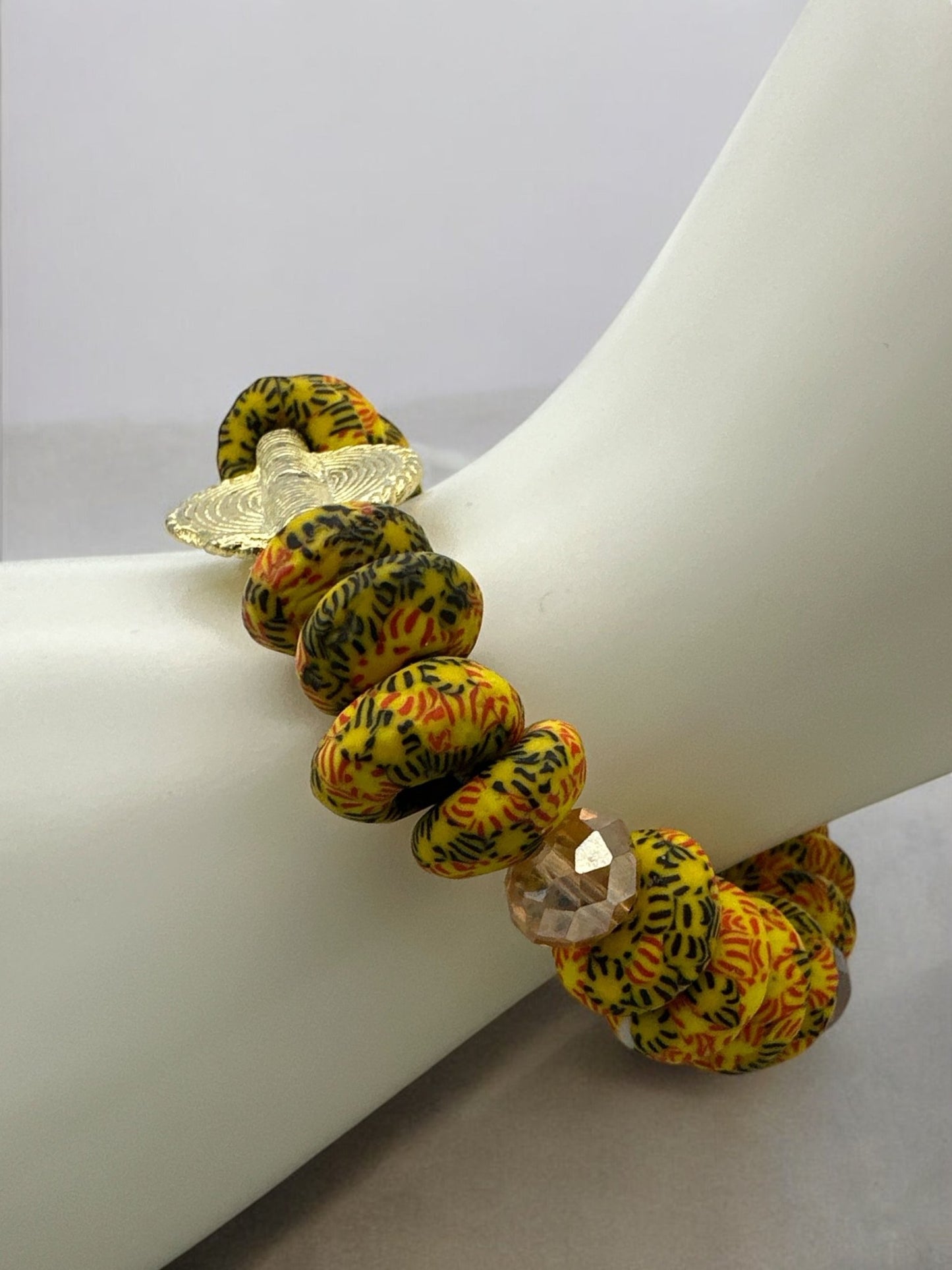 Yellow Krobo Beads Brass Ethnic Bracelet - Fatisha Boutique