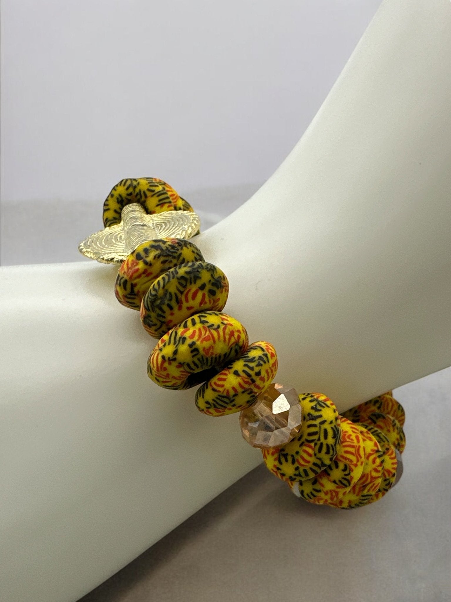Yellow Krobo Beads Brass Ethnic Bracelet - Fatisha Boutique