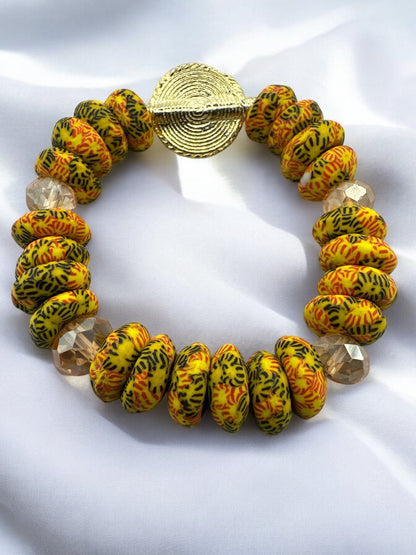 Yellow Krobo Beads Brass Ethnic Bracelet - Fatisha Boutique