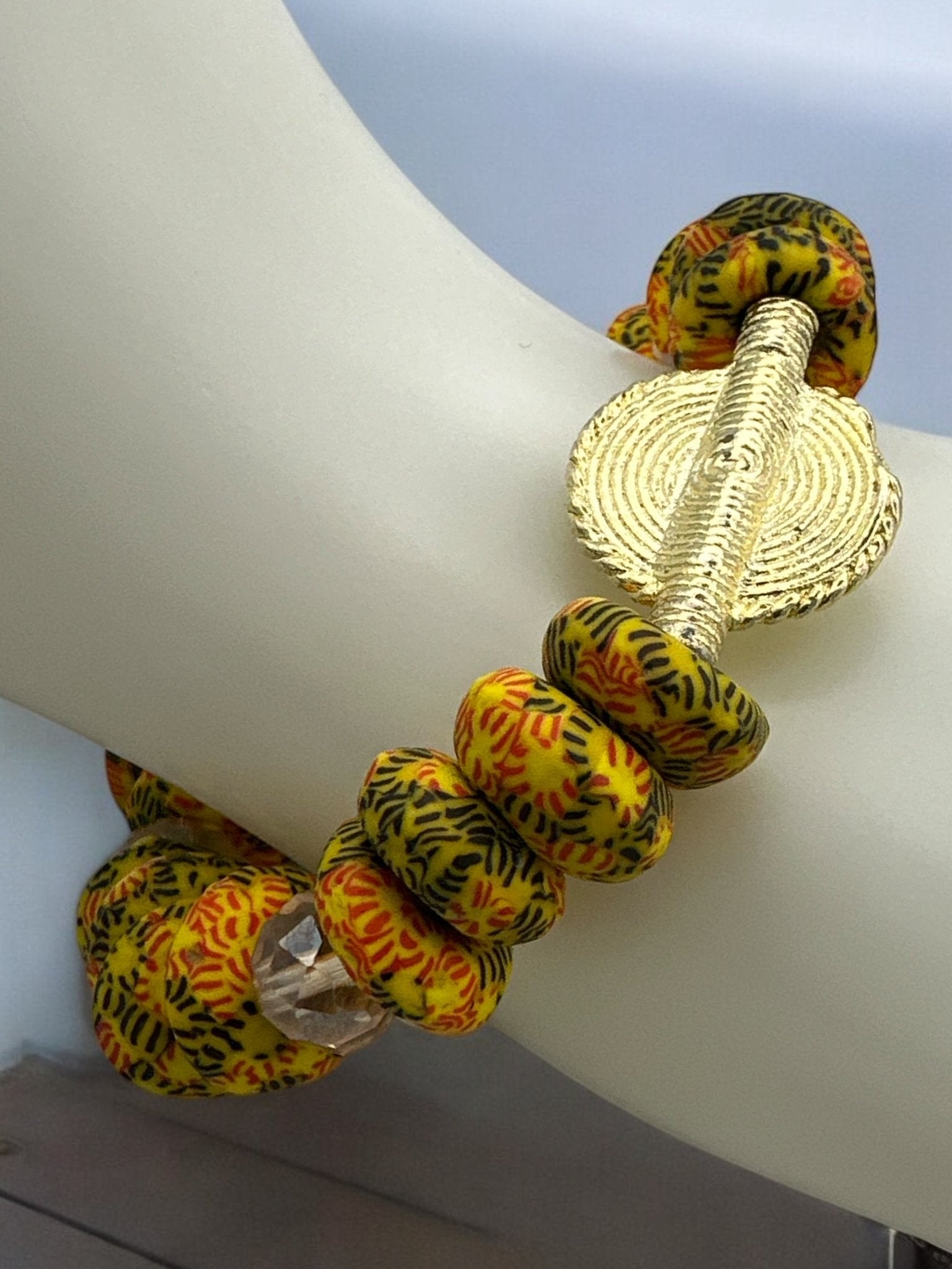 Yellow Krobo Beads Brass Ethnic Bracelet - Fatisha Boutique