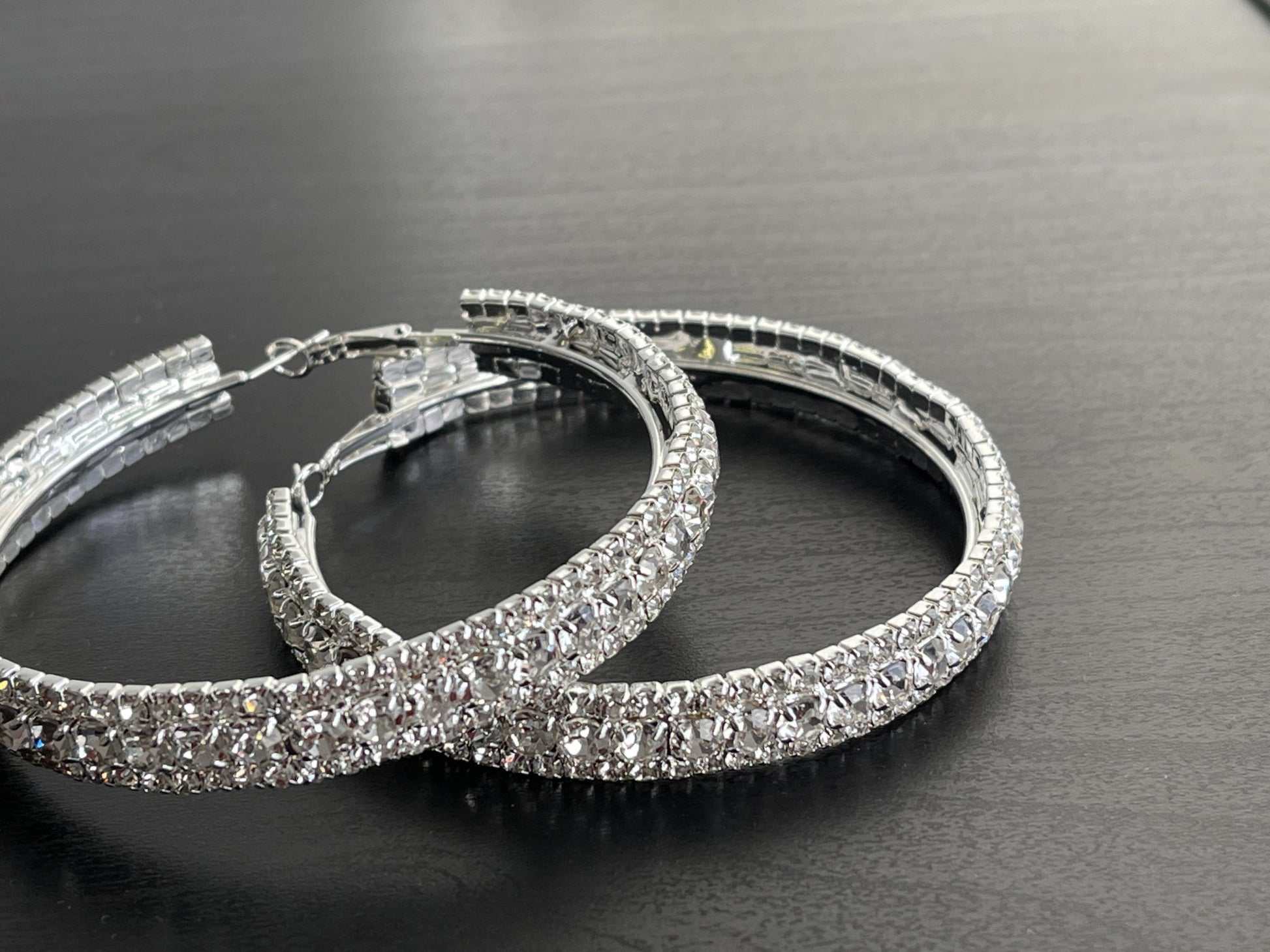 7CM Luxury Crystal Rhinestones Statement Hoop Earrings - Fatisha Boutique