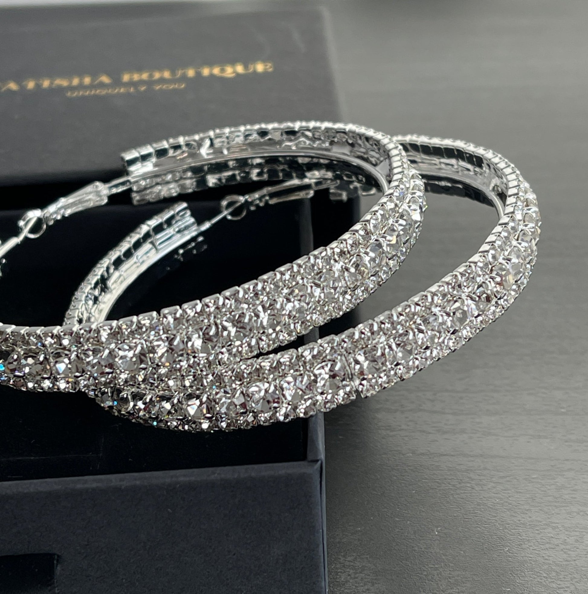 7CM Luxury Crystal Rhinestones Statement Hoop Earrings - Fatisha Boutique