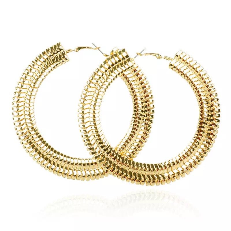 9CM Funky Punk Gold Colour Statement Hoop Earrings - Fatisha Boutique