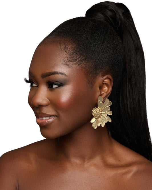 Alloy Metal Petals Flowers Shaped Stud Drop Earrings - Fatisha Boutique