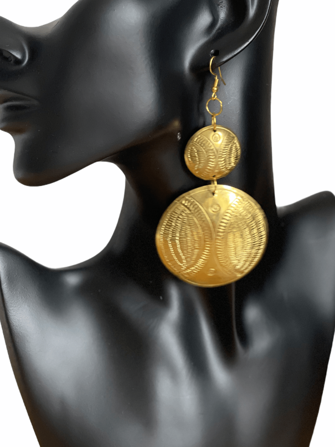 Authentic African Long Engraved Brass Dangle Earrings - Fatisha Boutique