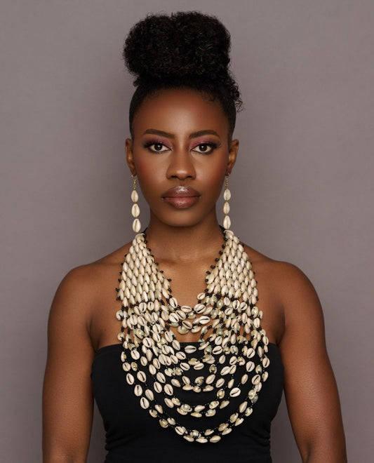 Authentic African Statement Ethnic Cowrie Sea Shell Beaded Necklace - Fatisha Boutique
