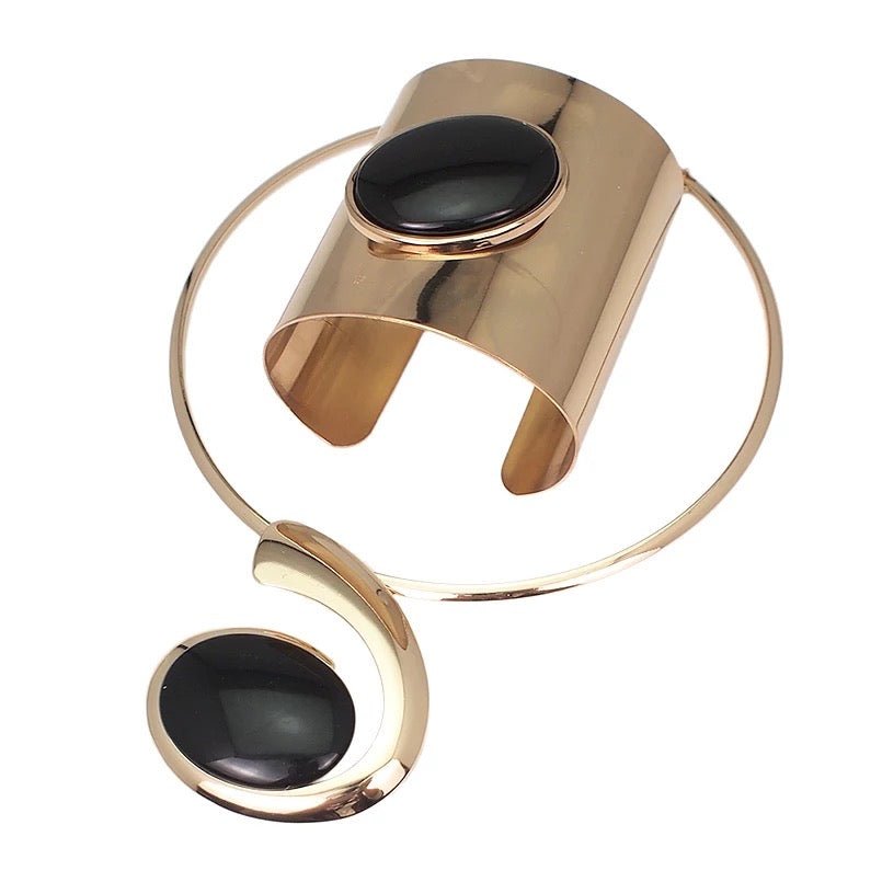 Big Resin Metal Torques And Cuff Bracelet Bangles Necklace Jewellery Set - Fatisha Boutique