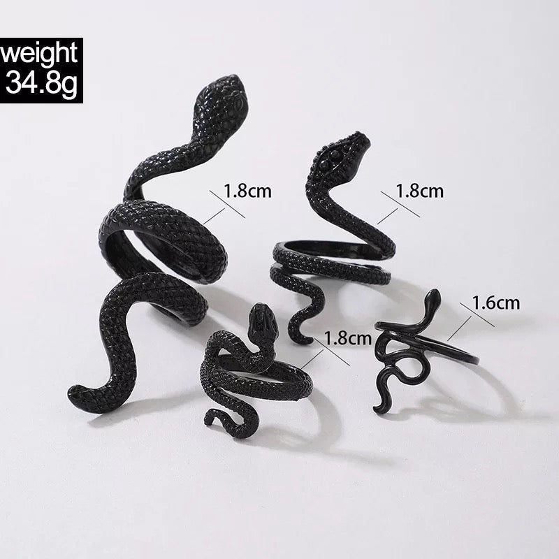Bohemian 4 Pieces Snakes Statement Rings Set - Fatisha Boutique