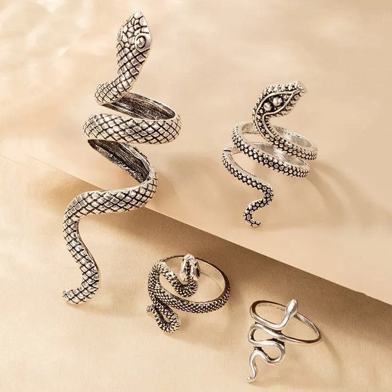 Bohemian 4 Pieces Snakes Statement Rings Set - Fatisha Boutique