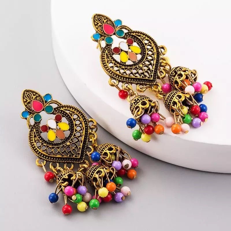 Bohemian Beaded Tassel Retro Tribal Dangle Earrings - Fatisha Boutique